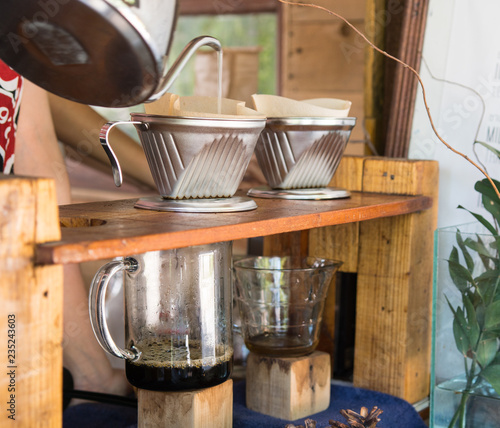 Wallpaper Mural Barista pouring hot water on roasted coffee ground with filter. Torontodigital.ca