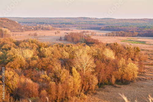 A view from Ostritsa Mountain on the territory of the Kopachevsky Slopes landscape reserve. Historical place. Autumn in nature.