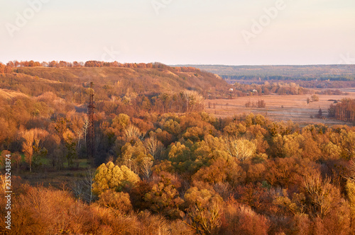 A view from Ostritsa Mountain on the territory of the Kopachevsky Slopes landscape reserve. Historical place. Autumn in nature.