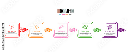 Simple timeline infographic with square arrow design outline
