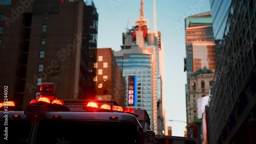 A fire truck at 42nd street in Midtown Manhattan New York City