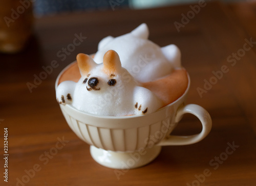 Making milk foam to animal shape called 3D latte art
