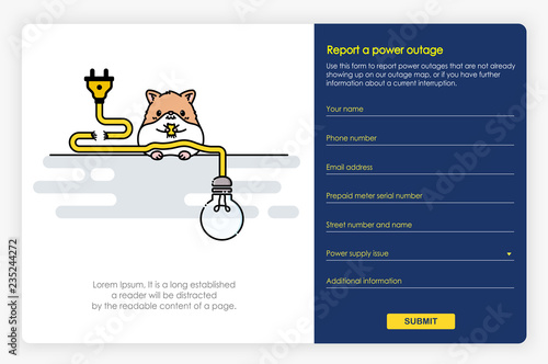 Onboarding screens design in report a power outage and form. Modern and simplified vector illustration, Template for Website and apps.