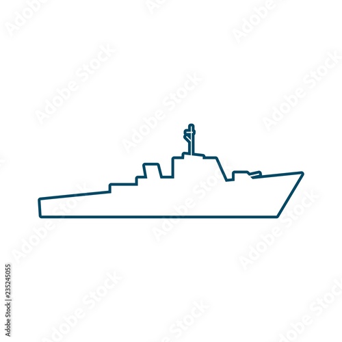 Silhouette of warship for design and creativity in thin line style.