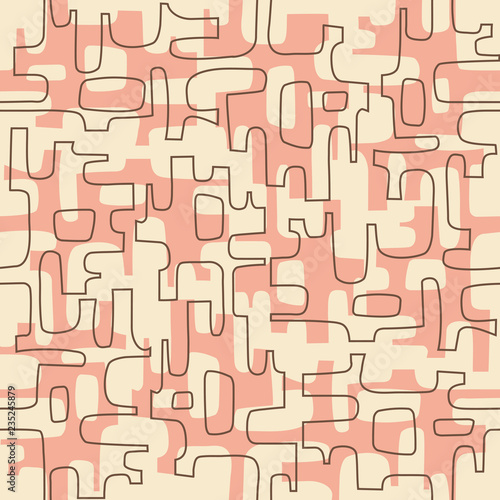 Seamless abstract mid century modern pattern for backgrounds, fabric design, wrapping paper, scrapbooks and covers. Retro design of organic lines and shapes. Vector illustration.