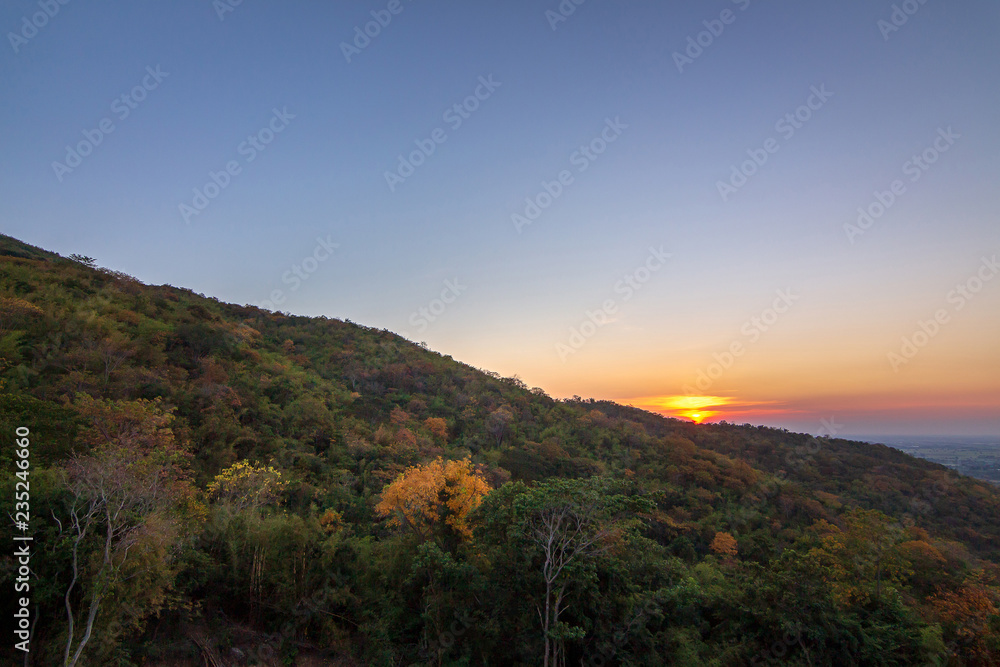 Viewpoint of khao-wong phrachan Mountain In the sunset.Huay Pong and Khok Samrong District lopburi Province. Thailand