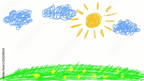 Kids drawing of summer nature animation