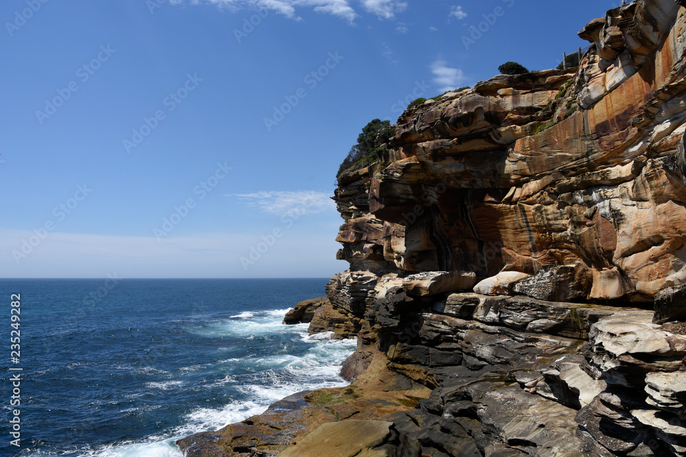View of Bronte Beach rocks coastal area, NSW, Australia