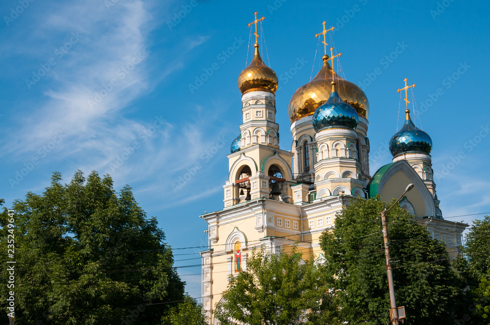 Russia, Vladivostok, July 2018: Cathedral of Intercession of  Holy Virgin