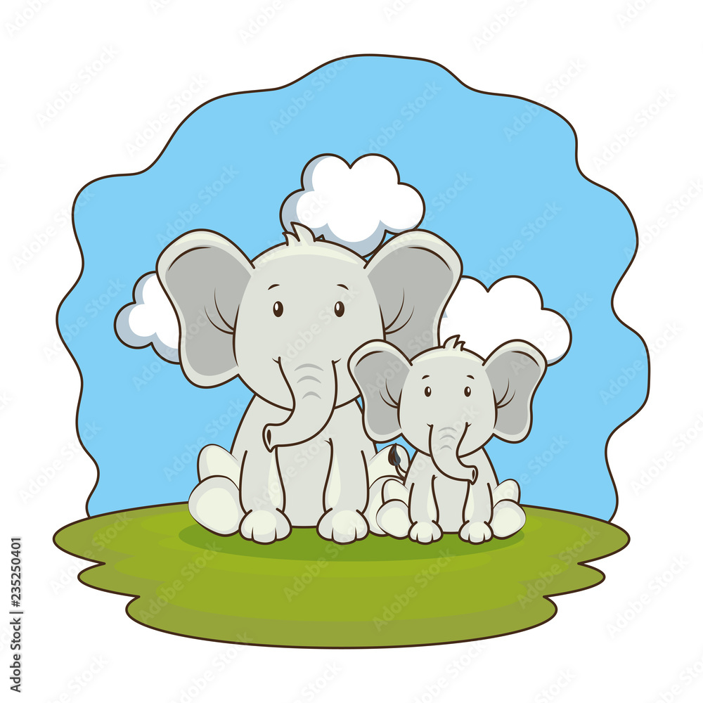 Fototapeta premium cute elephants couple in the camp