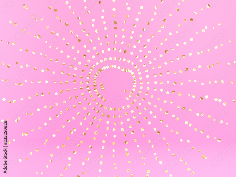 Pink and gold girly shining background, golden glitter burst 3d