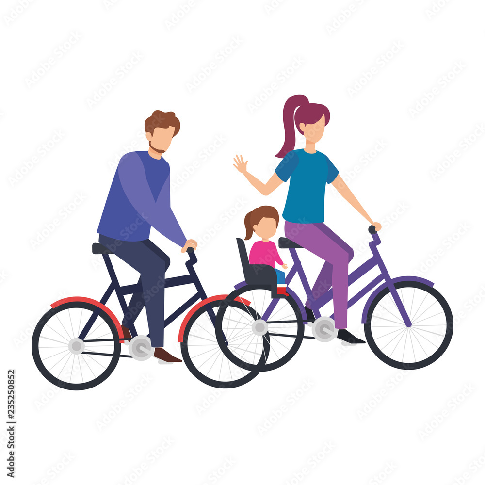 Obraz premium parents couple in bicycle with daughter