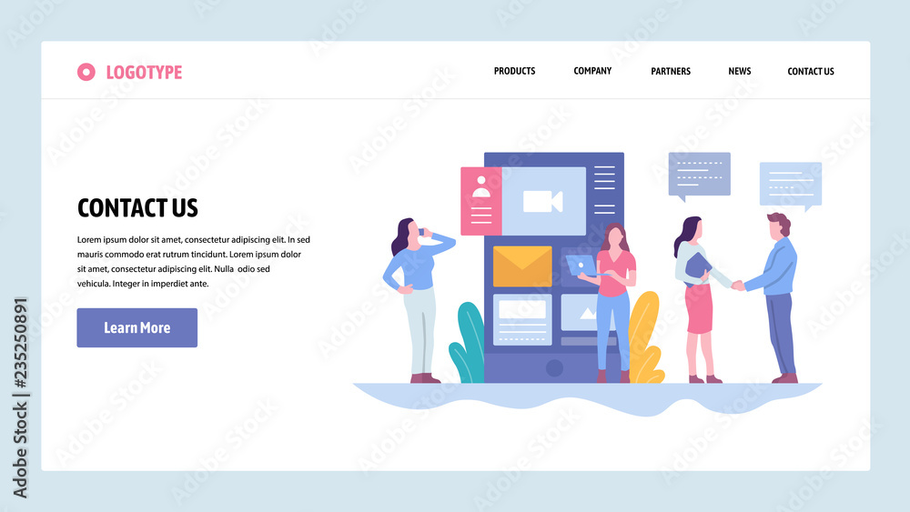 Vector web site gradient design template. Contact Us company ...