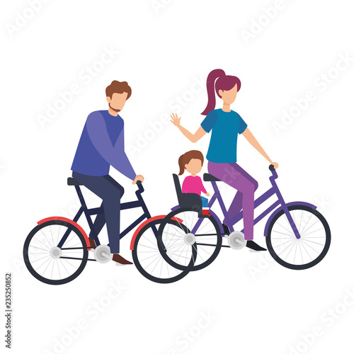 parents couple in bicycle with daughter