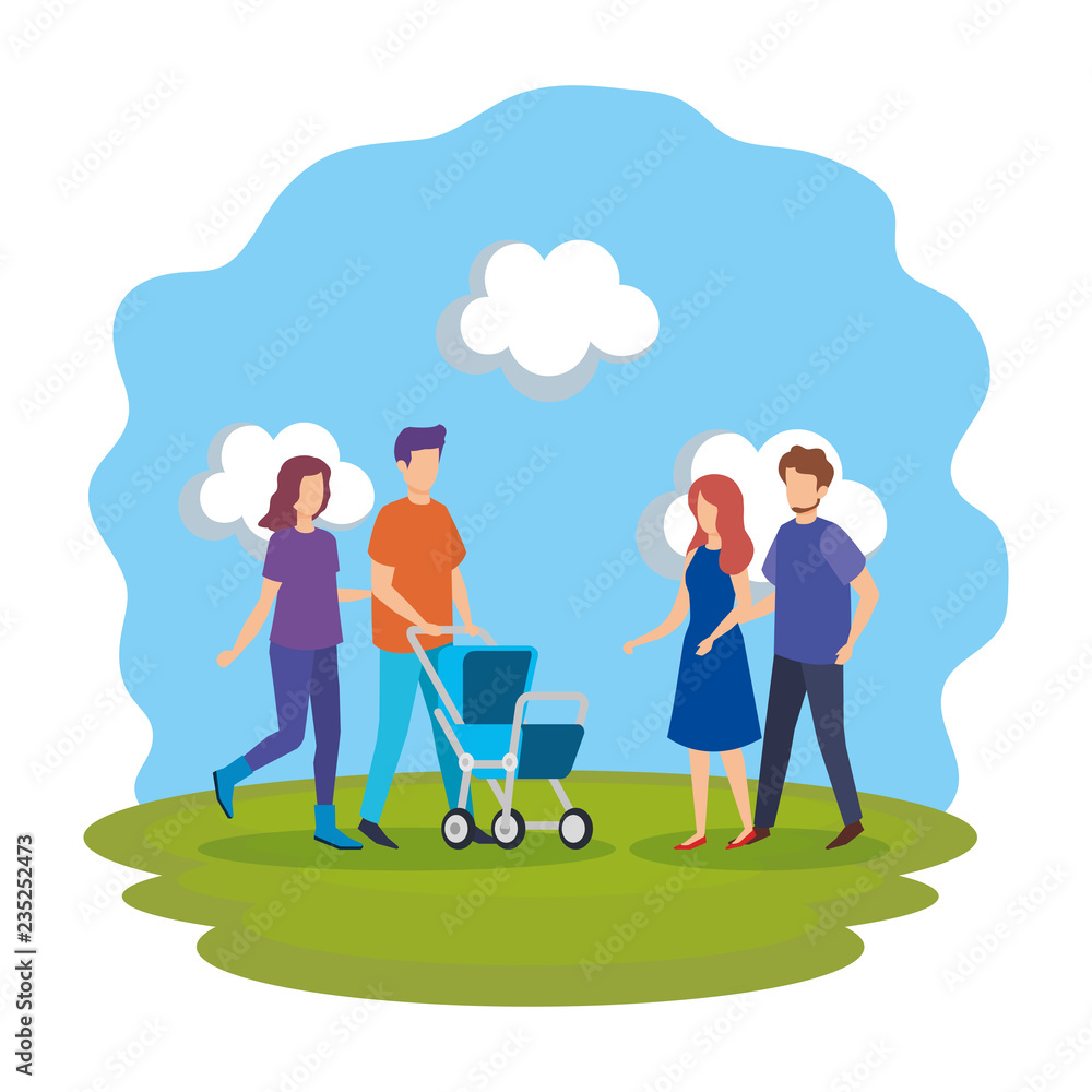 parents with cart baby characters parents with cart baby characters