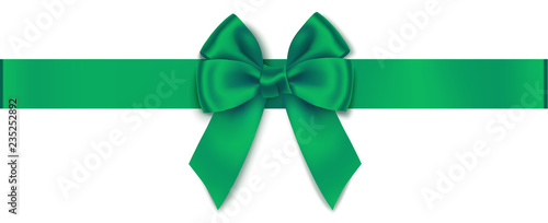Vector green bow with horizontal ribbon isolated on white. Decorative bow for your design. Christmas decoration