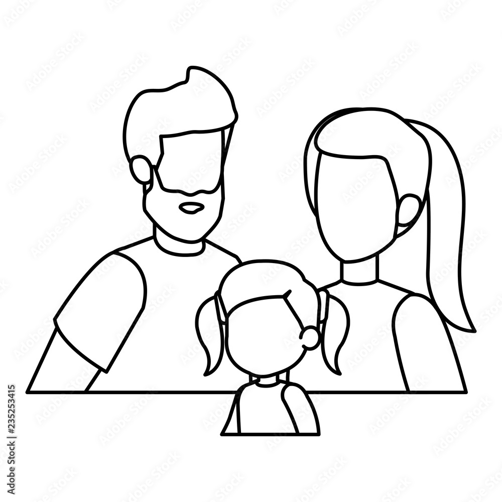 parents couple with daughter characters