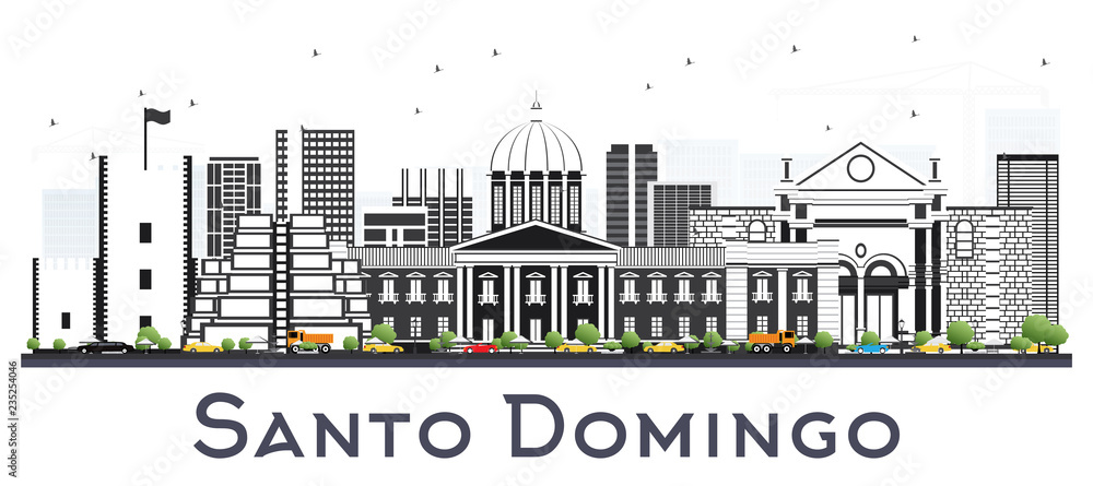 Santo Domingo Dominican Republic City Skyline with Gray Buildings Isolated on White.