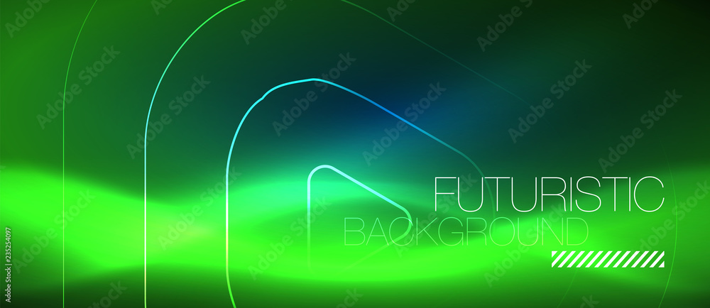 Neon glowing techno lines, hi-tech futuristic abstract background template with geometric shapes Neon glowing techno lines, hi-tech futuristic abstract background template with geometric shapes