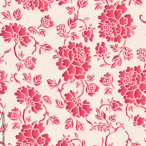 Elegant seamless Chinese style botanic garden peony flower pattern background