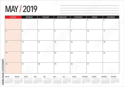 May 2019 desk calendar vector illustration