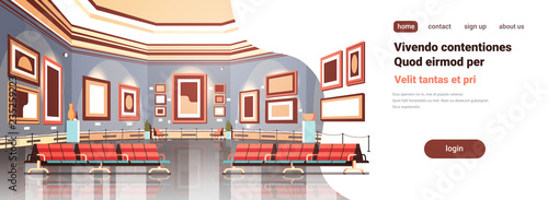 modern art gallery in museum interior creative contemporary paintings artworks or exhibits flat copy space horizontal