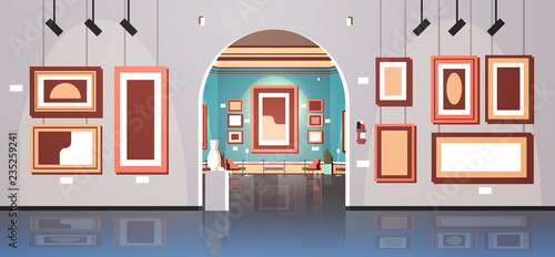 modern art gallery in museum interior creative contemporary paintings artworks or exhibits flat horizontal