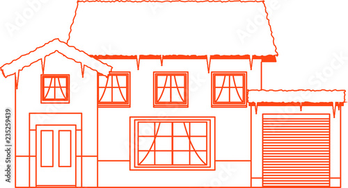 Colorful Winter Western style house outline