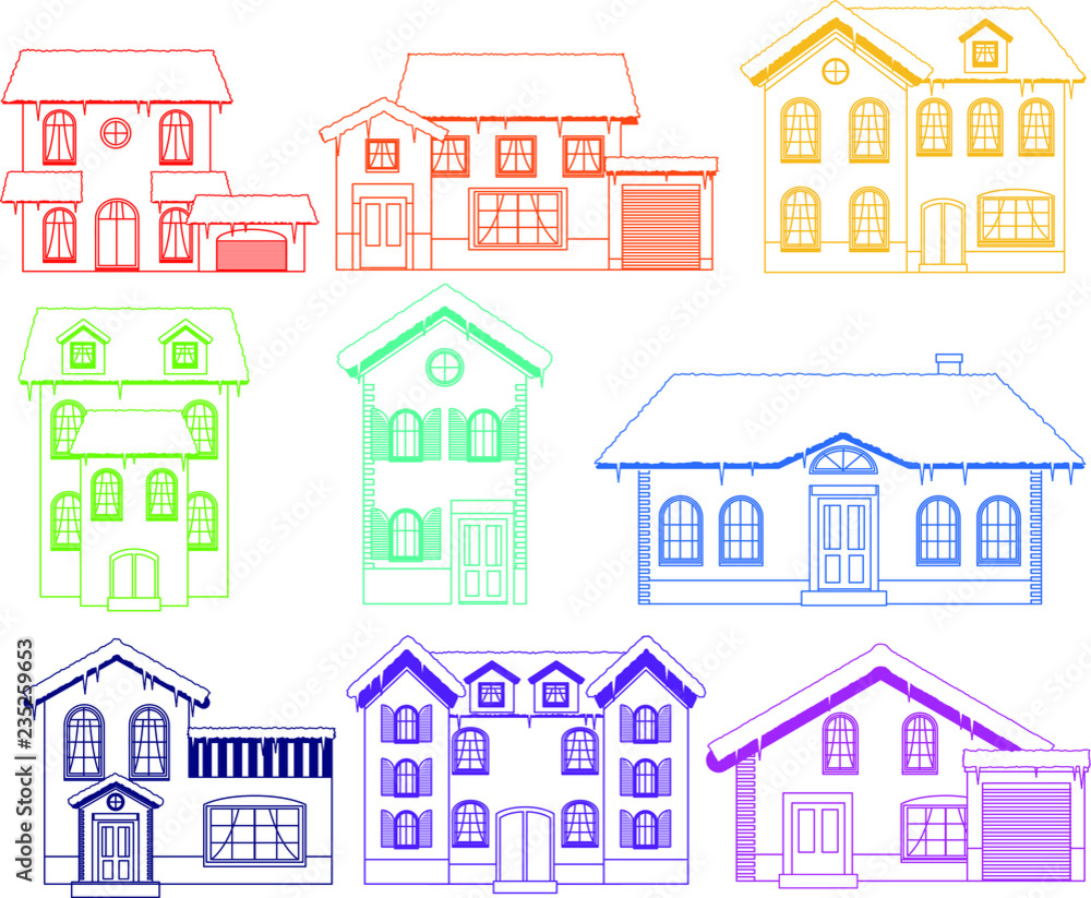 Colorful Winter Western style house outline
