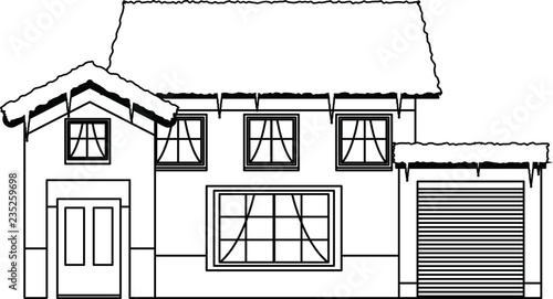 Monochrome Winter Western style house outline