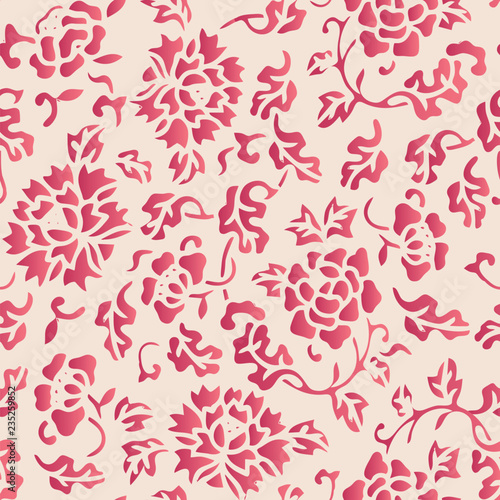 Elegant seamless Chinese style botanic garden peony flower pattern background