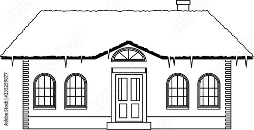 Monochrome Winter Western style house outline