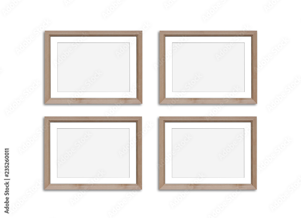 Photo frames mock up, four blank wooden set collage, 3d illustration Photo frames mock up, four blank wooden set collage, 3d illustration