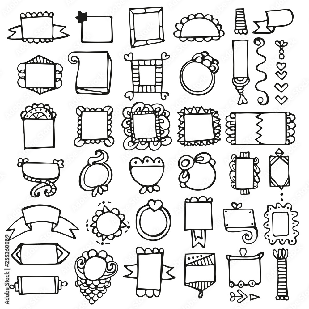 Bullet journal hand drawn vector elements for notebook, diary and planner. Doodle frames isolated on white background. Bullet journal hand drawn vector elements for notebook, diary and planner. Doodle frames isolated on white background.