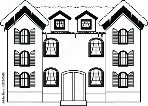 Monochrome Winter Western style house outline