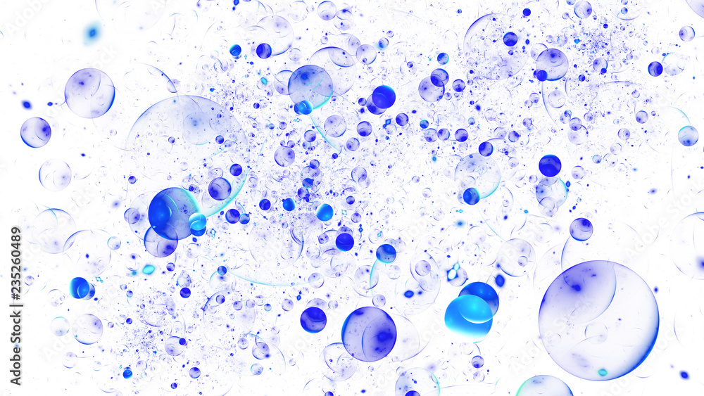 Abstract shiny blue bubbles. Colorful holiday background. Digital fractal art. 3D rendering.