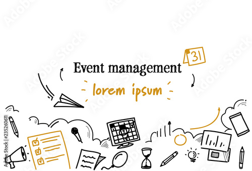 event management concept sketch doodle horizontal isolated copy space