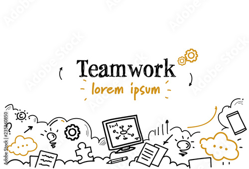 successful business strategy teamwork concept sketch doodle horizontal isolated copy space