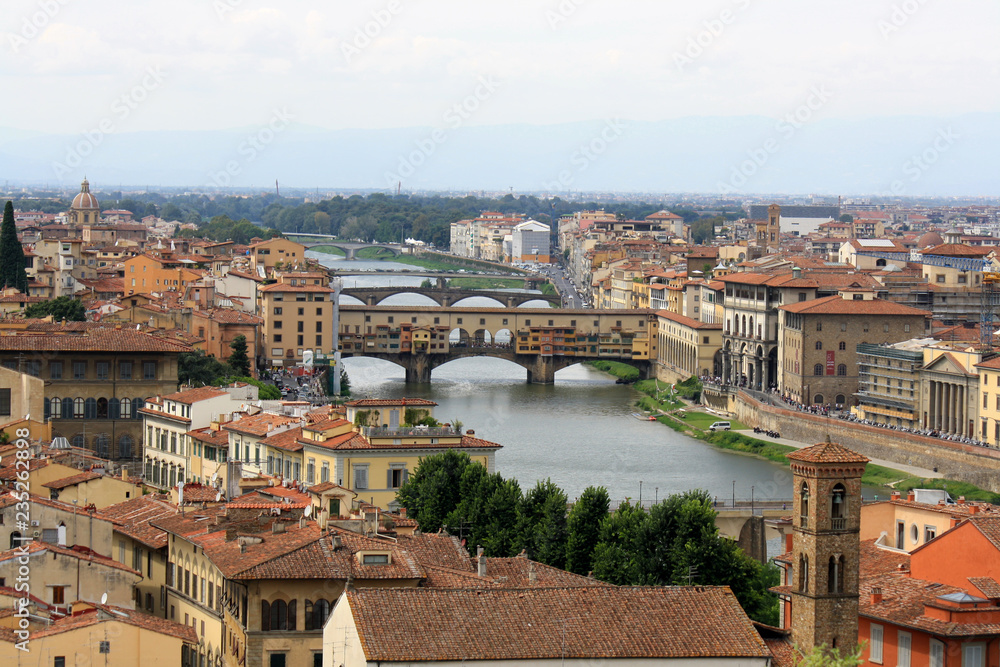 View of Ponte Vecchio over Arno river in Florence, Italy