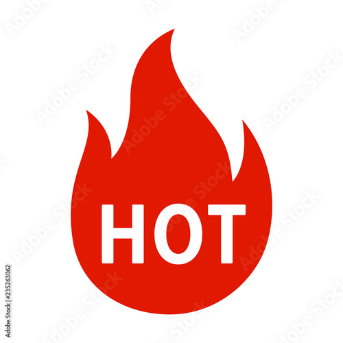 Hot product, spicy food or fire warning label flat vector icon for apps and websites