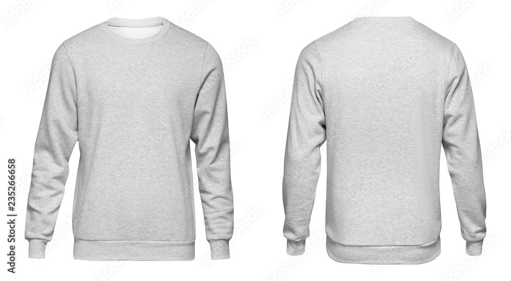 Patch Dagelijks Beschikbaar Blank template mens grey sweatshirt long sleeve, front and back view,  isolated on white background. Design gray pullover mockup for print Stock  Photo | Adobe Stock