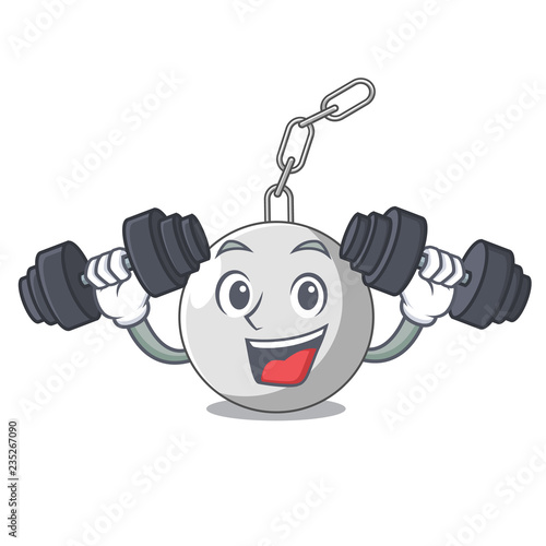 Fitness wrecking shattering ball on wall cartoon