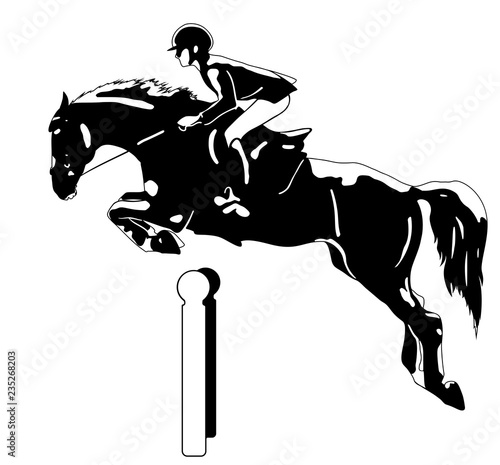 Equestrian sport, show jumping. A logo of a rider on a horse.	