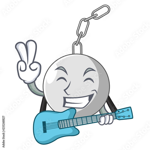 With guitar wrecking ball isolated on a mascot
