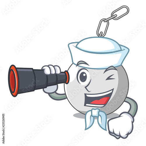 Sailor with binocular wrecking ball isolated on a mascot