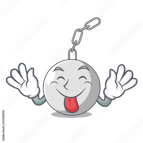 Tongue out wrecking ball attached character on hitting