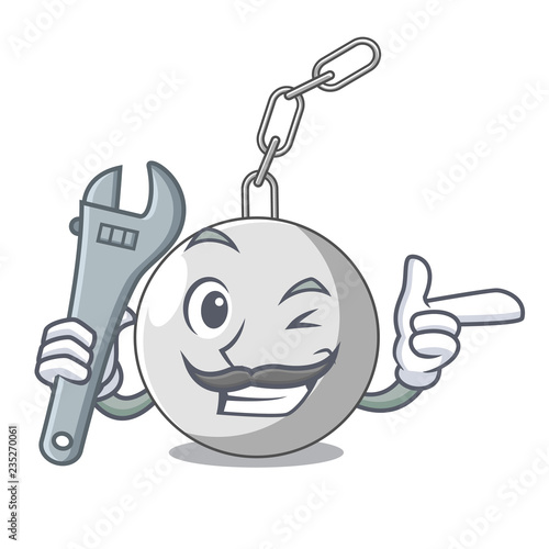 Mechanic wrecking ball attached character on hitting