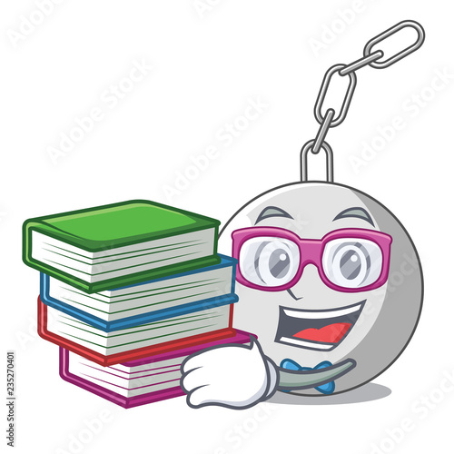 Student with book wrecking ball attached character on hitting