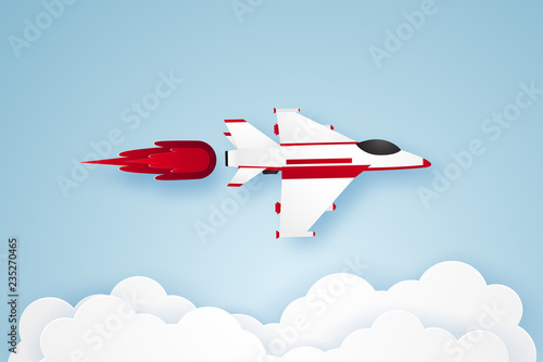 Fighter aircraft flying in the sky , paper art style