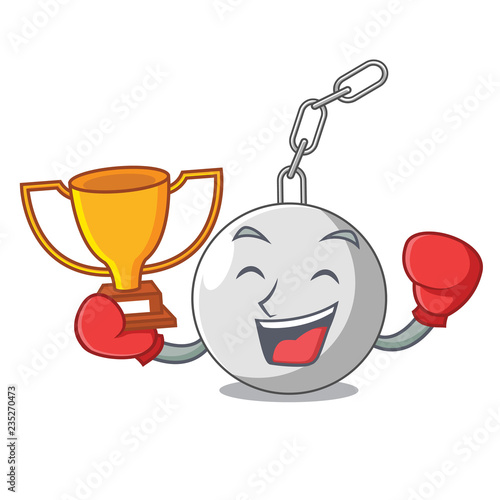 Boxing winner wrecking ball attached character on hitting